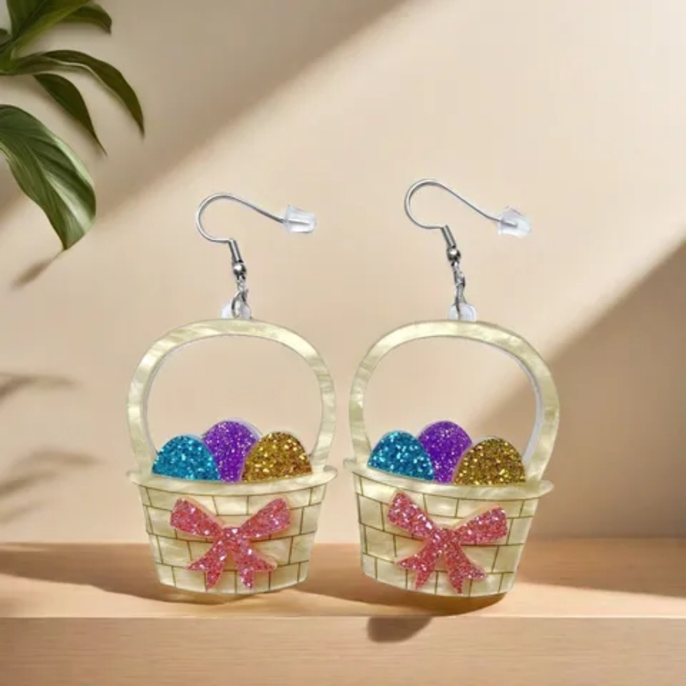 Easter Egg Basket Acrylic Dangling Earrings